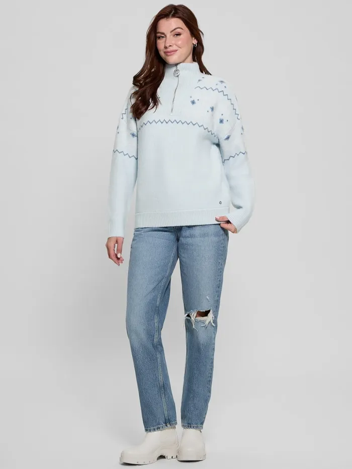 GUESS Sweaters and Knits HalfZip WoolBlend Pullover Sweater Gray 8211 Women