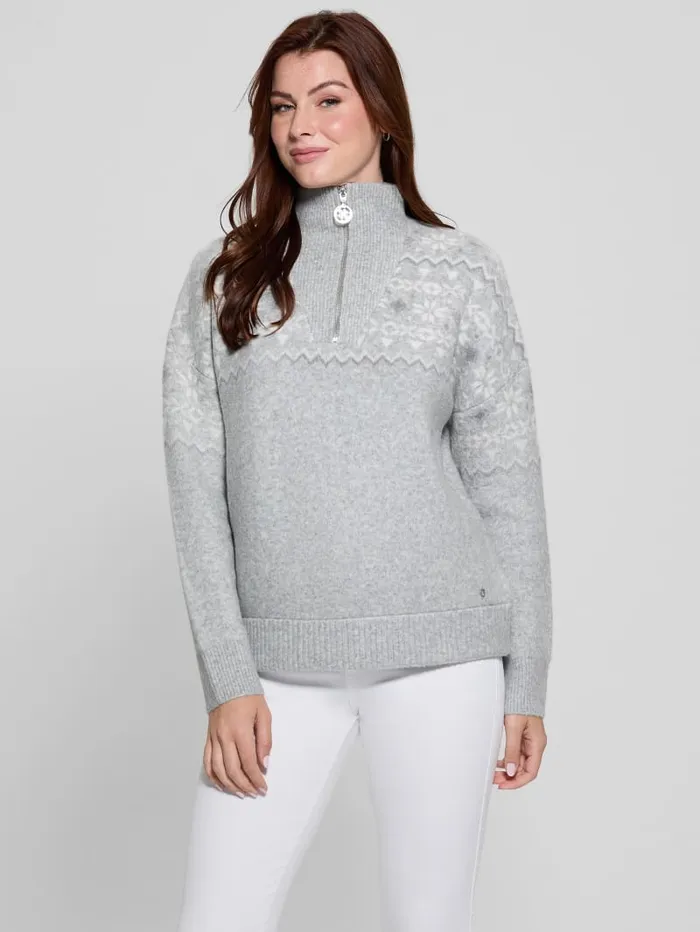 GUESS Sweaters and Knits HalfZip WoolBlend Pullover Sweater Gray 8211 Women
