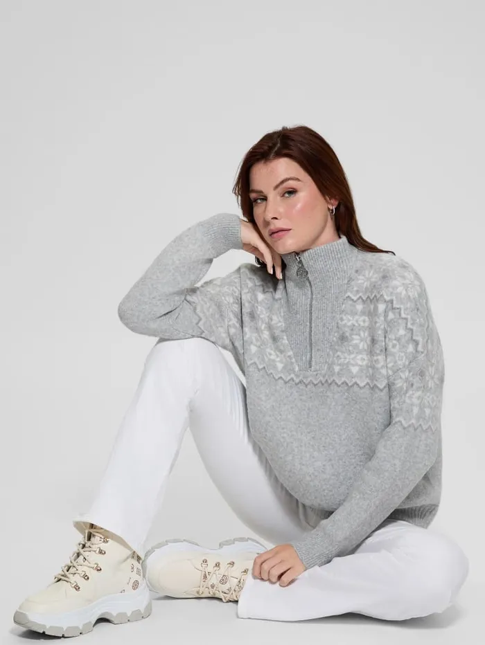 GUESS Sweaters and Knits HalfZip WoolBlend Pullover Sweater Gray 8211 Women