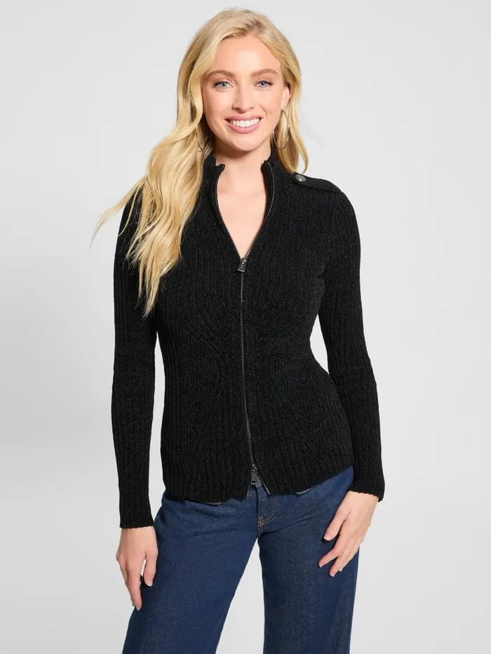 GUESS Sweaters and Knits Keily ZipFront Sweater Black 8211 Women