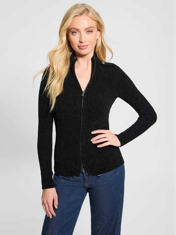 GUESS Sweaters and Knits Keily ZipFront Sweater Black 8211 Women