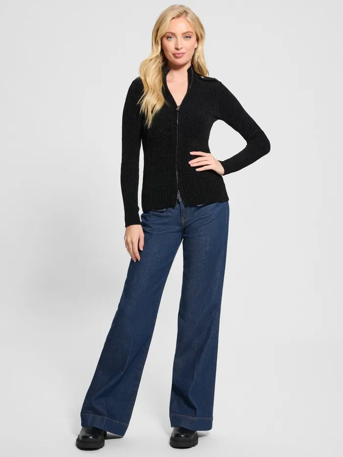 GUESS Sweaters and Knits Keily ZipFront Sweater Black 8211 Women