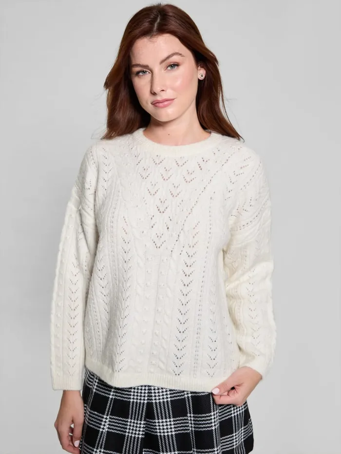 GUESS Sweaters and Knits Sylvie AlpacaBlend Pointelle Sweater Grey 8211 Women