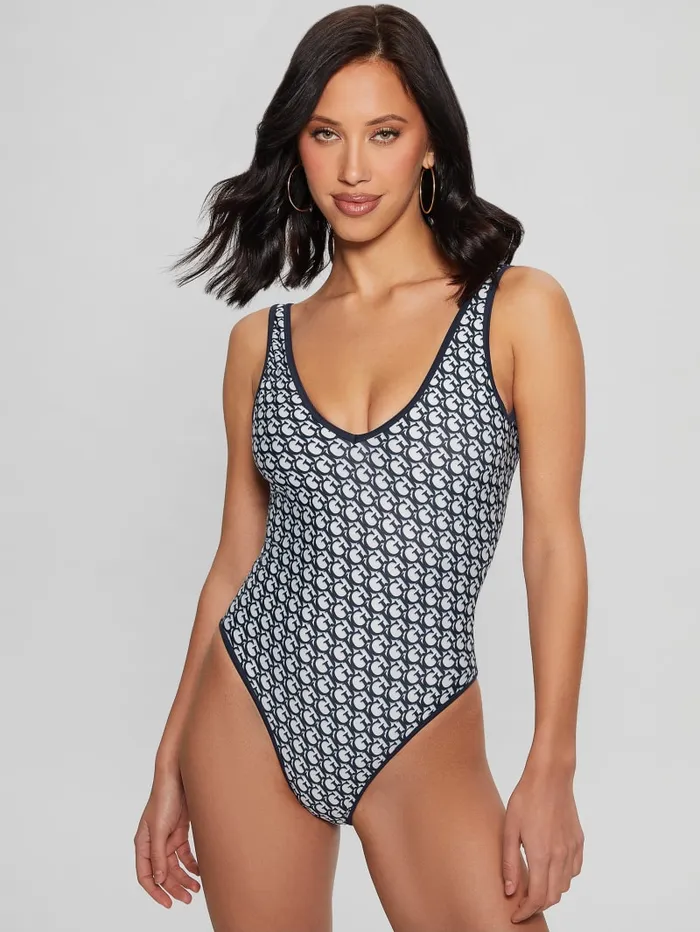 GUESS Swimwear Signature Printed OnePiece Blue 8211 Women