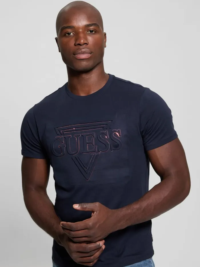 GUESS T Shirts and Tanks Eco Embossed Icon Tee Blue 8211 Men