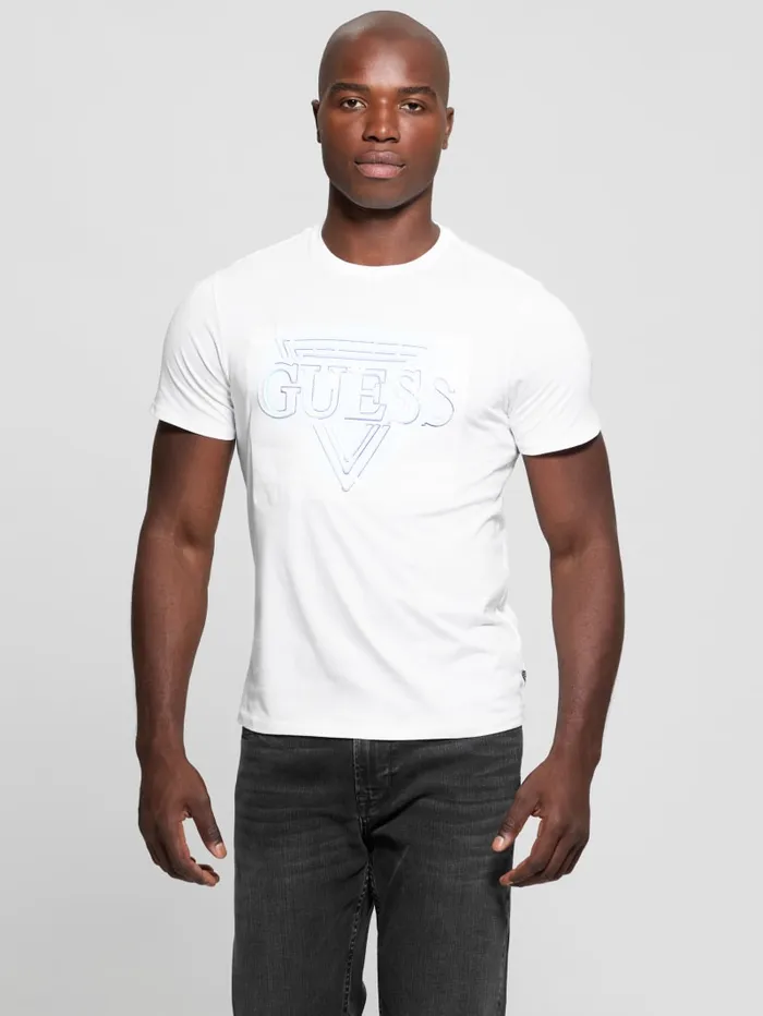 GUESS T Shirts and Tanks Eco Embossed Icon Tee Blue 8211 Men