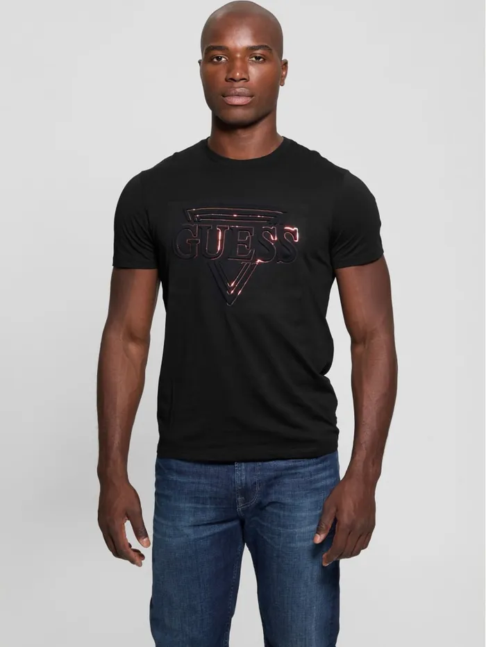 GUESS T Shirts and Tanks Eco Embossed Icon Tee Blue 8211 Men