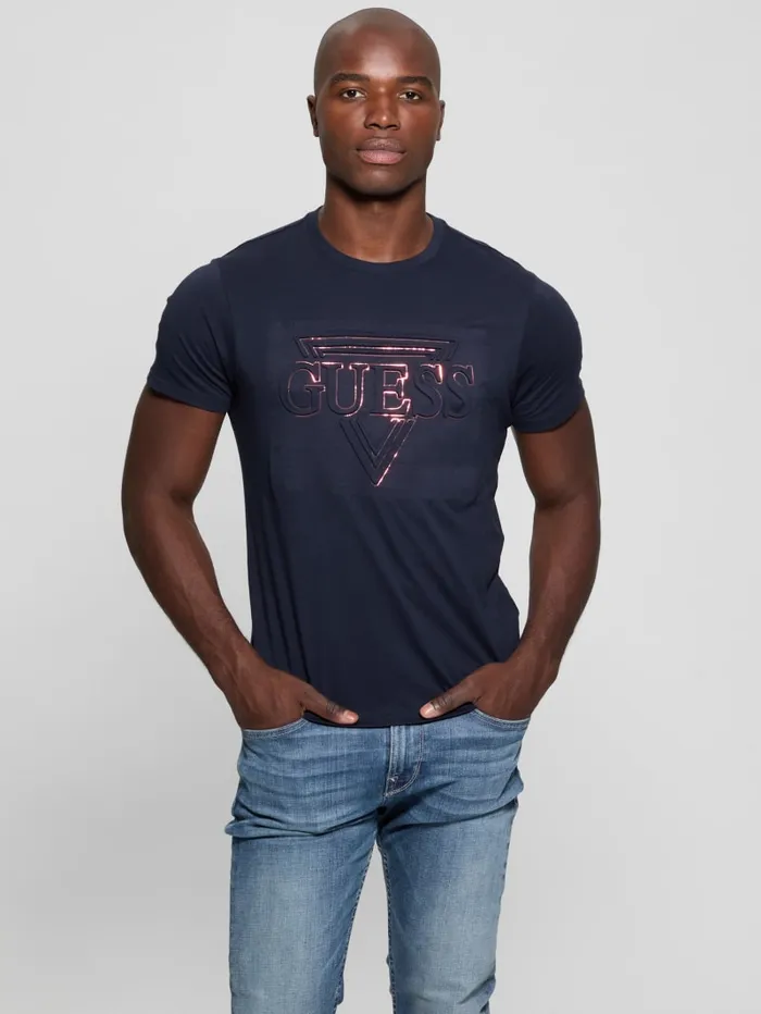 GUESS T Shirts and Tanks Eco Embossed Icon Tee Blue 8211 Men