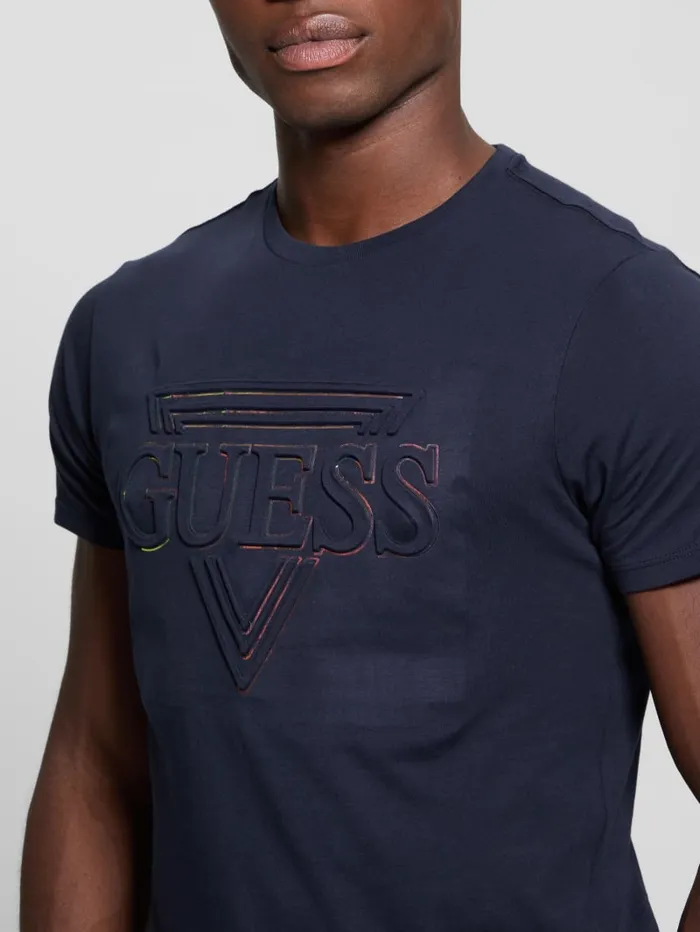 GUESS T Shirts and Tanks Eco Embossed Icon Tee Blue 8211 Men