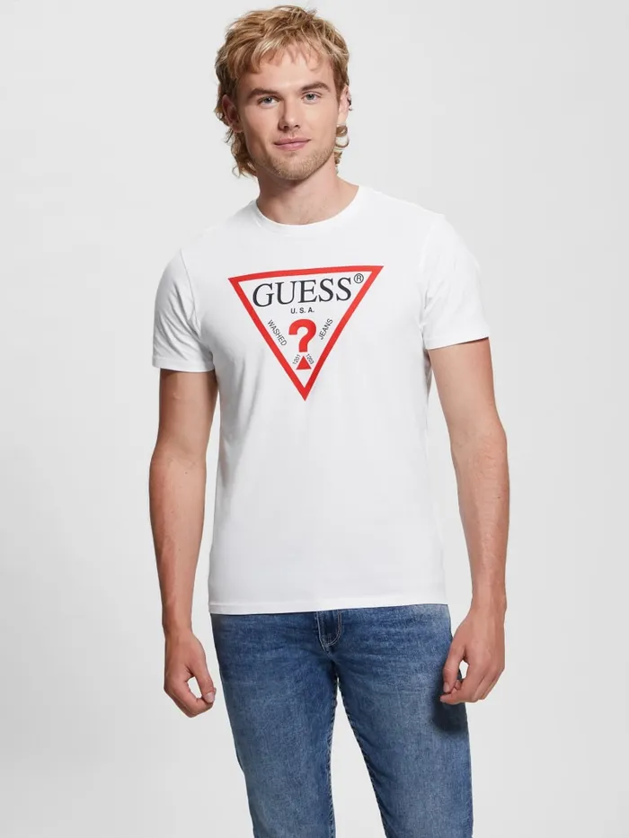 GUESS T Shirts and Tanks Eco Triangle Classic Tee White 8211 Men