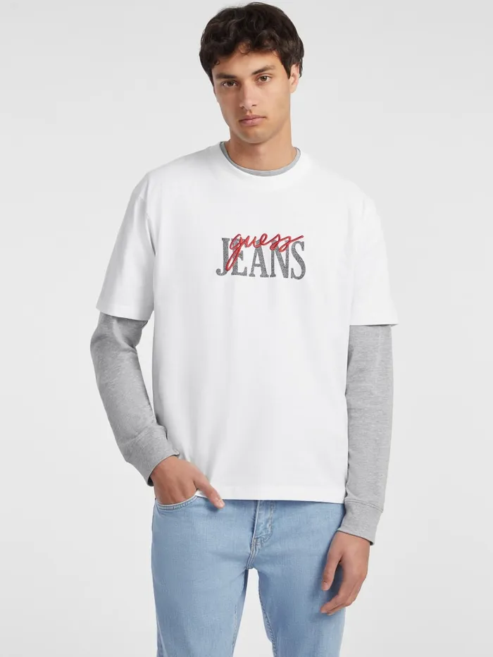 GUESS T Shirts and Tanks Mixed Logo Tee Pink 8211 Men