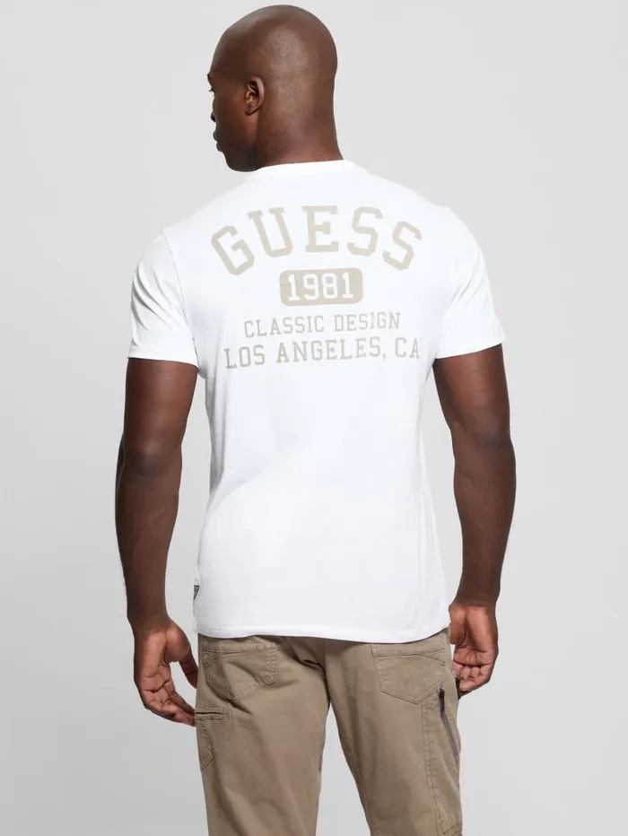 GUESS T Shirts and Tanks Signature Collegiate Tee White 8211 Men