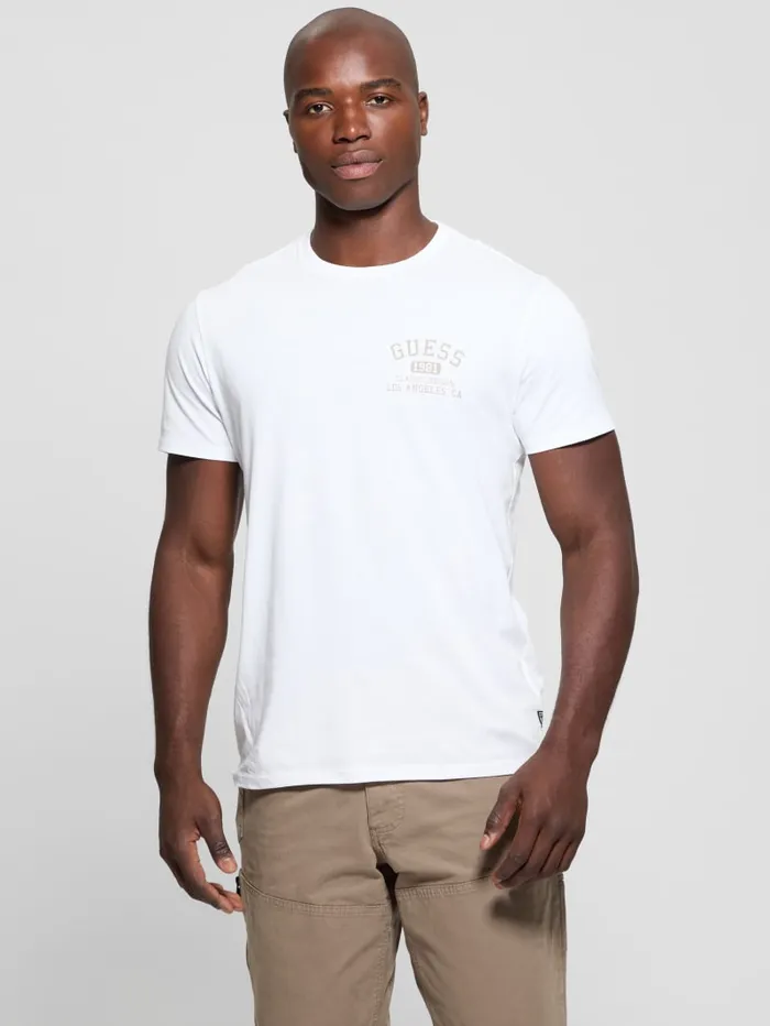 GUESS T Shirts and Tanks Signature Collegiate Tee White 8211 Men