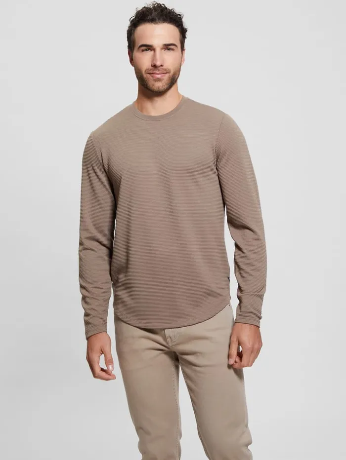 GUESS T Shirts and Tanks Textured LongSleeve Tee Beige 8211 Men