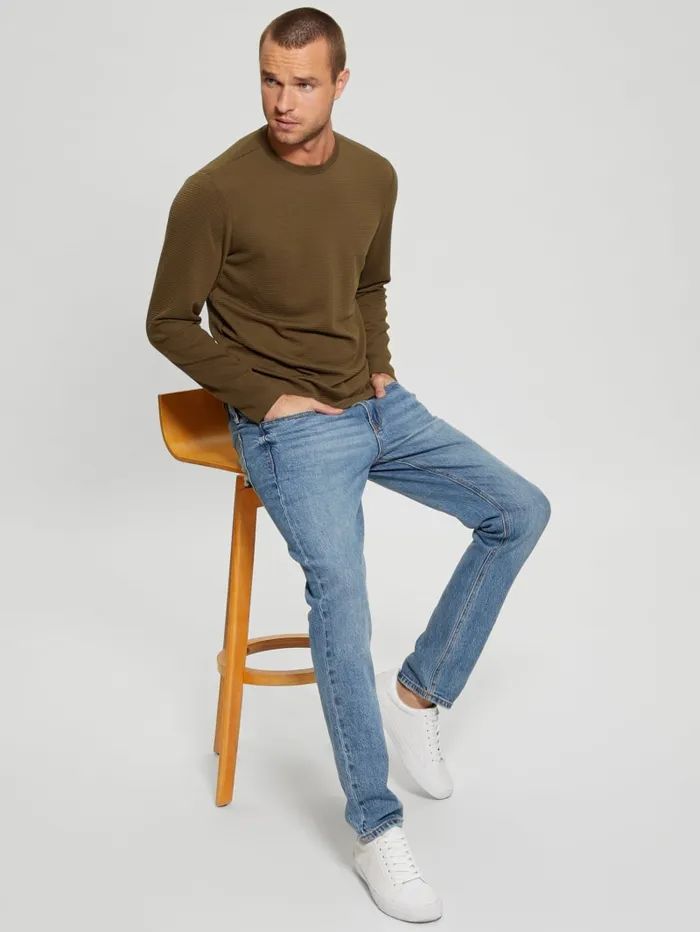 GUESS T Shirts and Tanks Textured LongSleeve Tee Beige 8211 Men
