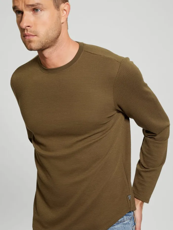GUESS T Shirts and Tanks Textured LongSleeve Tee Beige 8211 Men