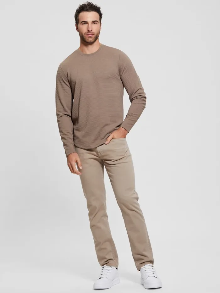 GUESS T Shirts and Tanks Textured LongSleeve Tee Beige 8211 Men