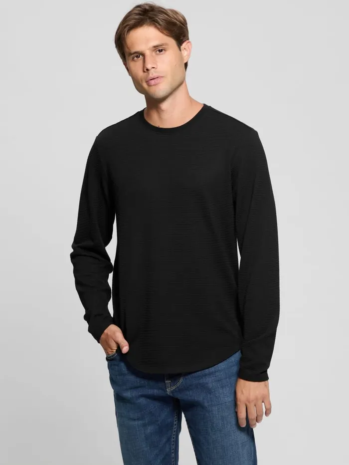 GUESS T Shirts and Tanks Textured LongSleeve Tee Beige 8211 Men