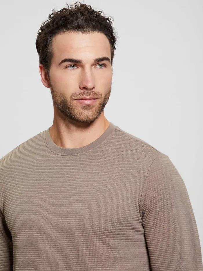 GUESS T Shirts and Tanks Textured LongSleeve Tee Beige 8211 Men