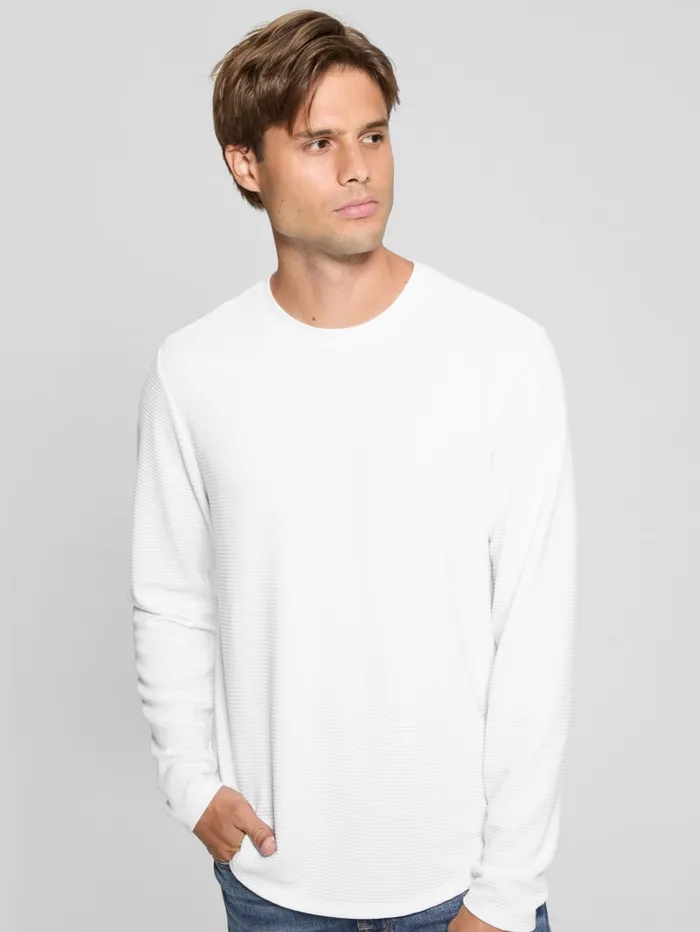 GUESS T Shirts and Tanks Textured LongSleeve Tee Beige 8211 Men