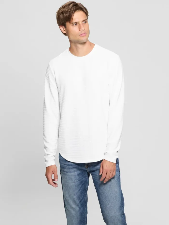 GUESS T Shirts and Tanks Textured LongSleeve Tee Beige 8211 Men