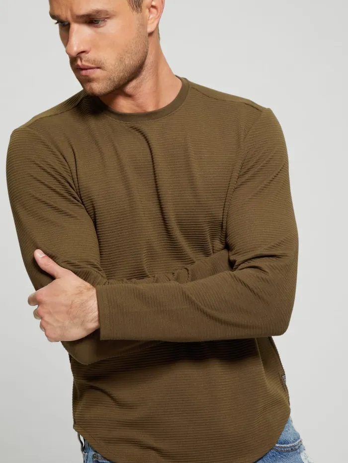 GUESS T Shirts and Tanks Textured LongSleeve Tee Beige 8211 Men