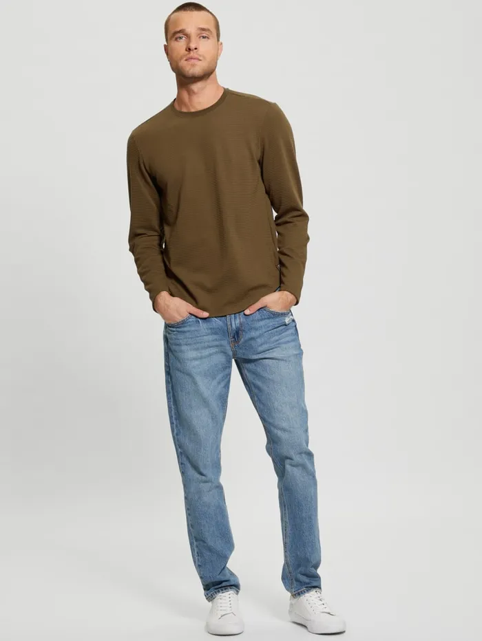 GUESS T Shirts and Tanks Textured LongSleeve Tee Beige 8211 Men