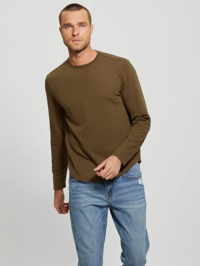 GUESS T Shirts and Tanks Textured LongSleeve Tee Beige 8211 Men