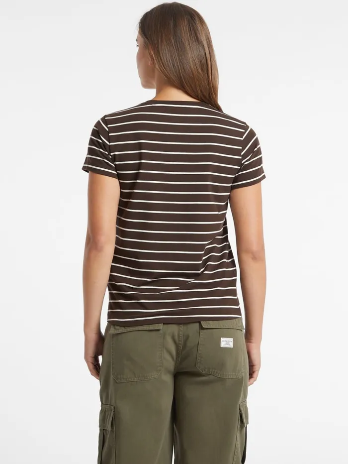 GUESS Tops Classic Embroidered Logo Striped Tee Brown 8211 Women