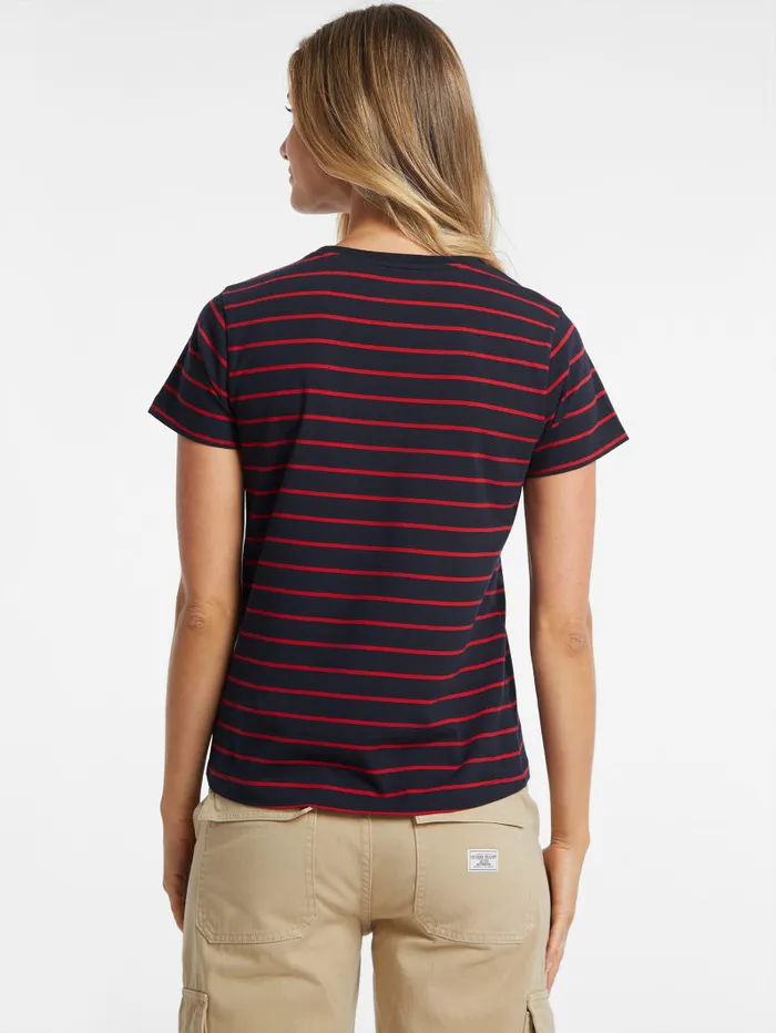 GUESS Tops Classic Embroidered Logo Striped Tee Brown 8211 Women