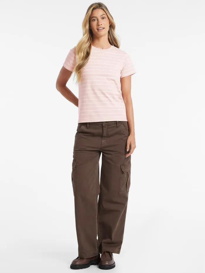 GUESS Tops Classic Embroidered Logo Striped Tee Brown 8211 Women