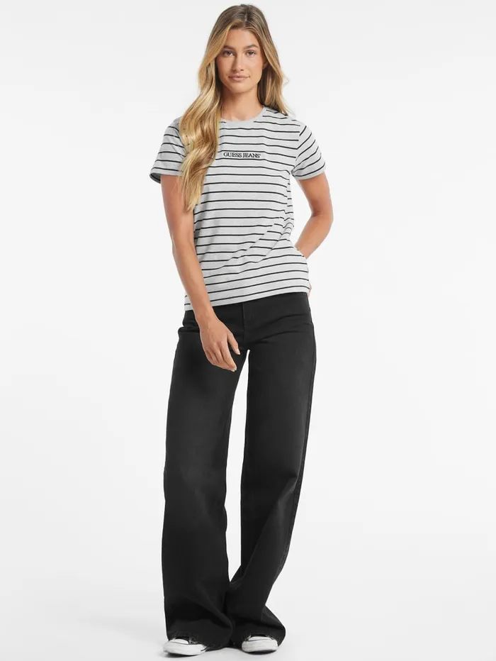 GUESS Tops Classic Embroidered Logo Striped Tee Brown 8211 Women