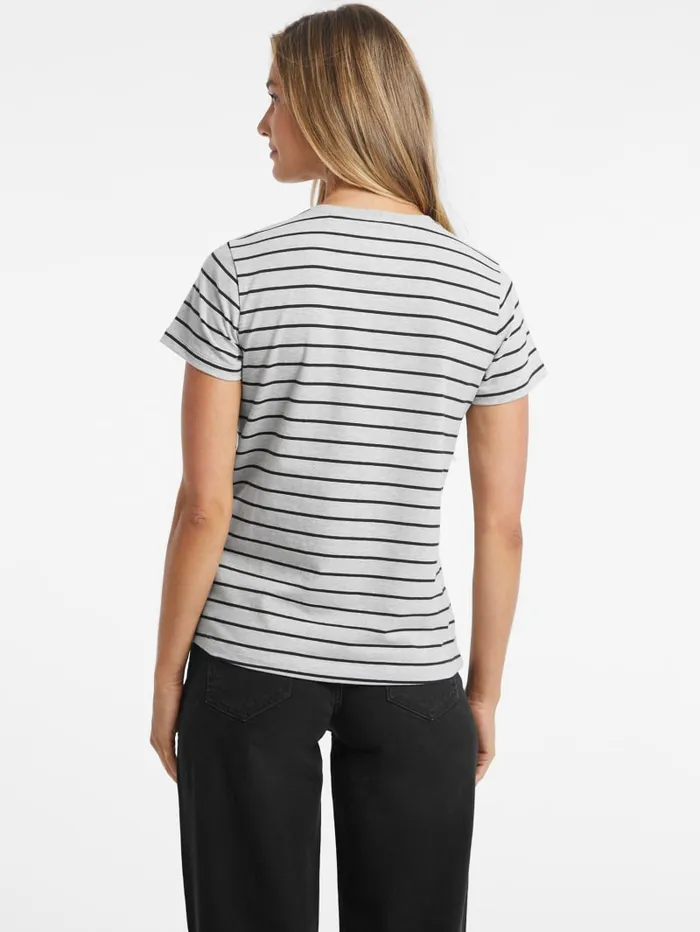 GUESS Tops Classic Embroidered Logo Striped Tee Brown 8211 Women