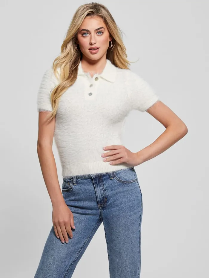GUESS Tops Coraline Fuzzy Polo Pink 8211 Women