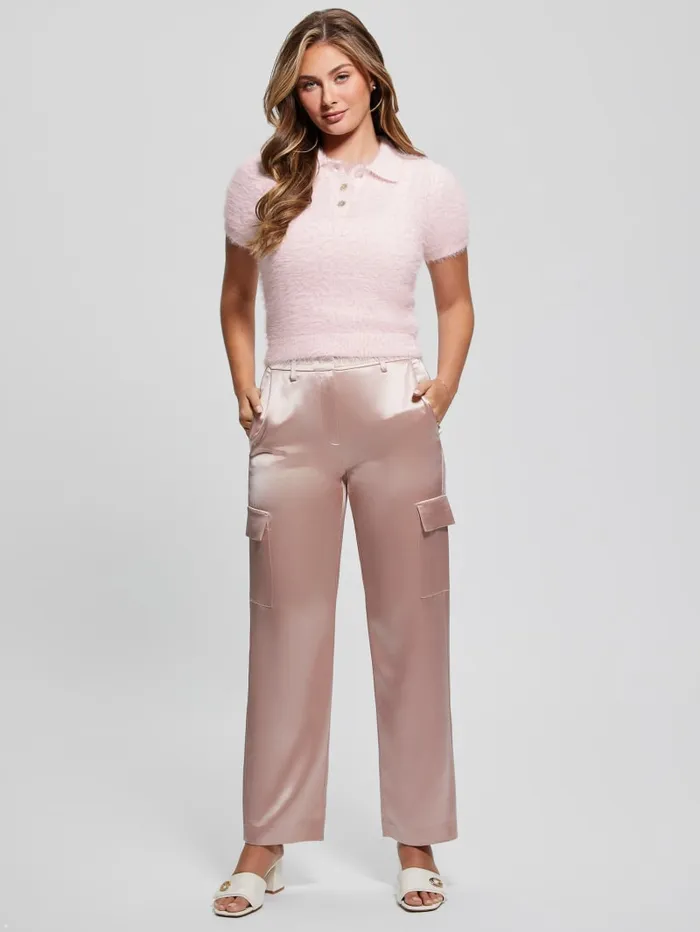 GUESS Tops Coraline Fuzzy Polo Pink 8211 Women