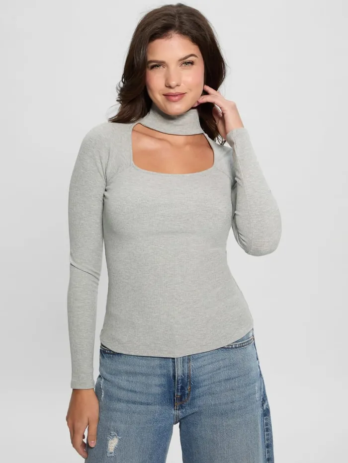 GUESS Tops Cutout Ribbed Top Gray 8211 Women