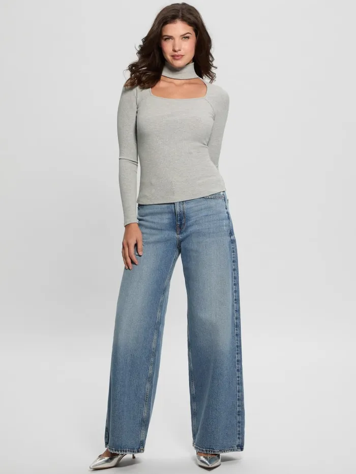 GUESS Tops Cutout Ribbed Top Gray 8211 Women