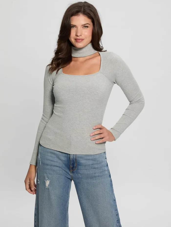 GUESS Tops Cutout Ribbed Top Gray 8211 Women