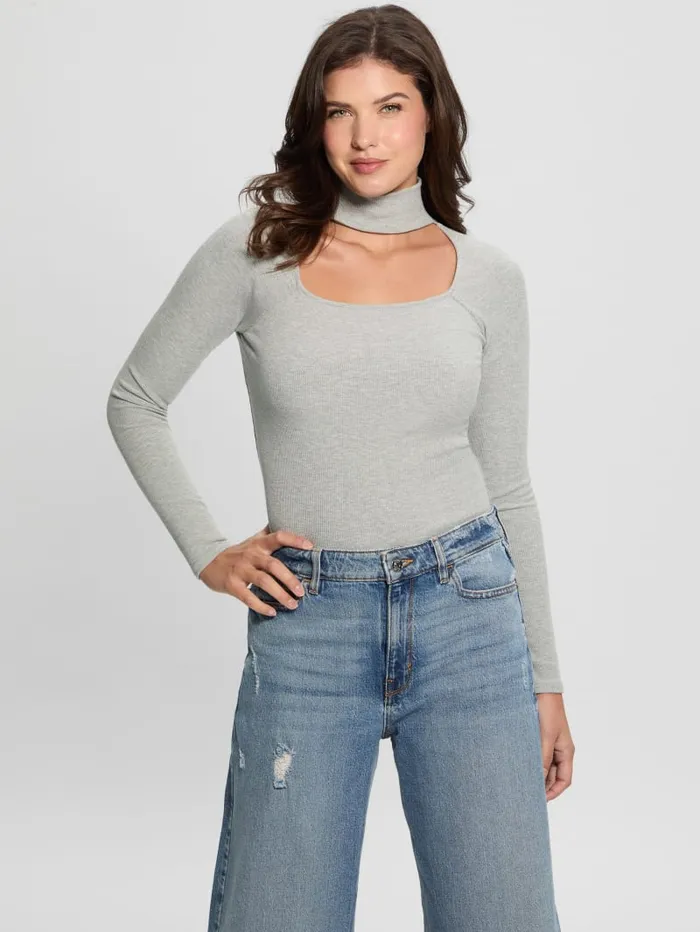 GUESS Tops Cutout Ribbed Top Gray 8211 Women