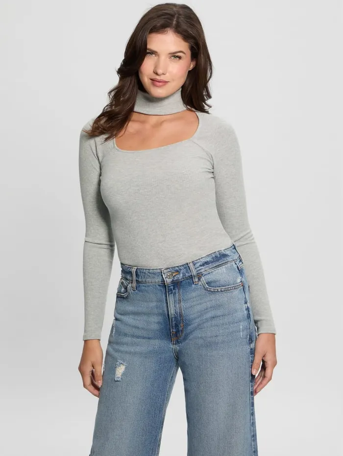 GUESS Tops Cutout Ribbed Top Gray 8211 Women