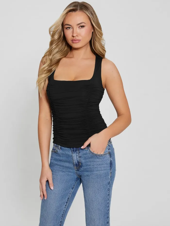 GUESS Tops Eco Adrianna Shirred Tank Top Black 8211 Women