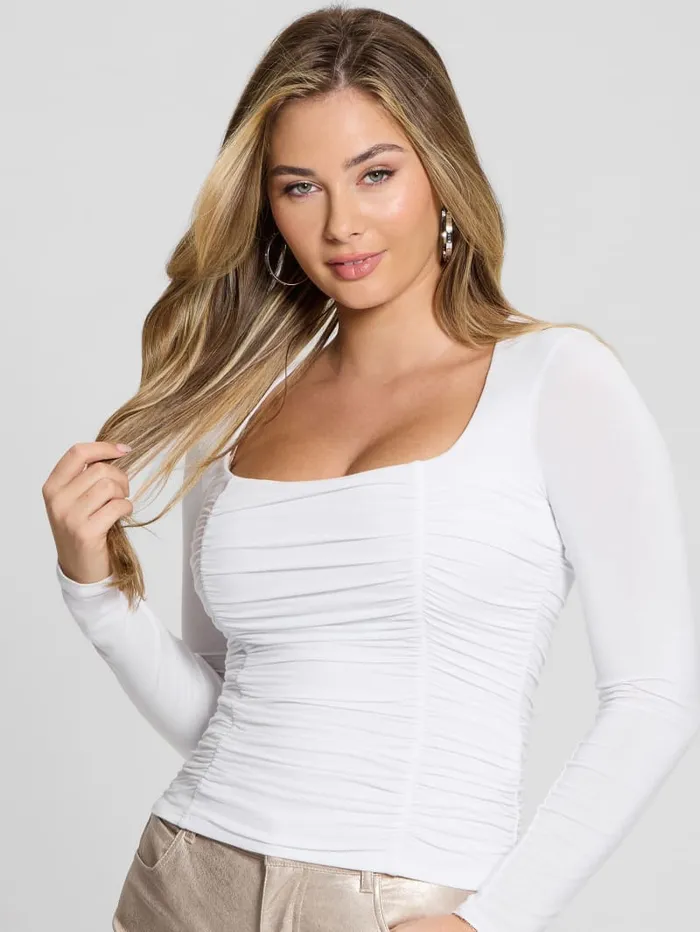 GUESS Tops Eco Adrianna Shirred Top White 8211 Women