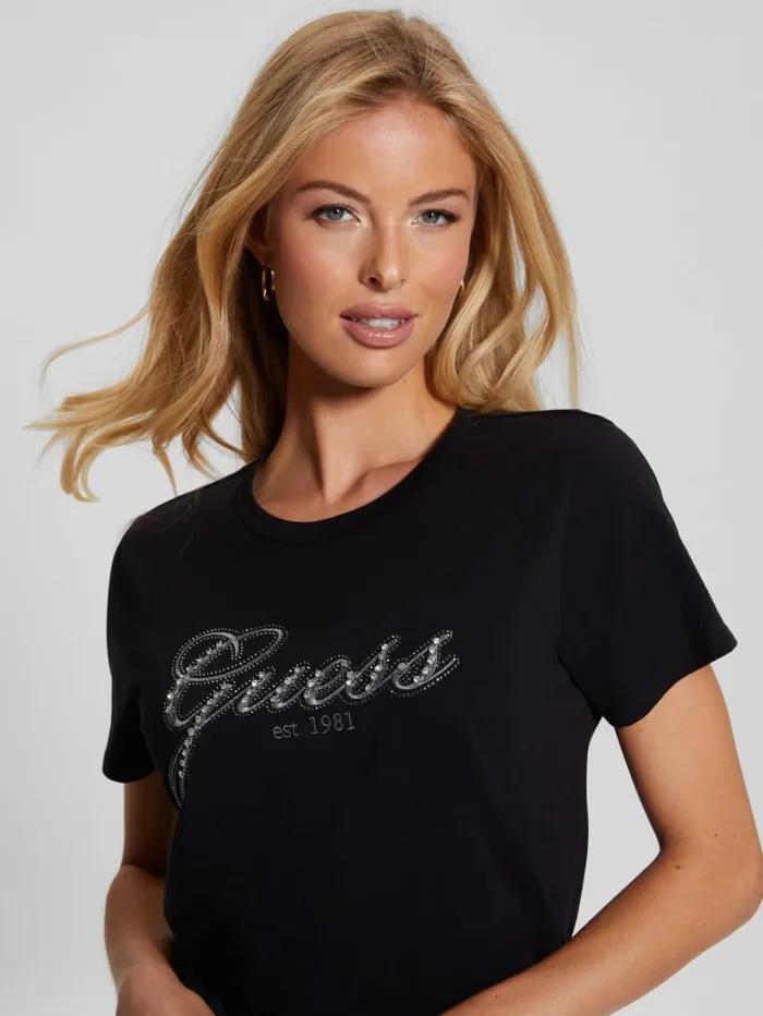 GUESS Tops Eco Glam Logo Easy Tee Black 8211 Women