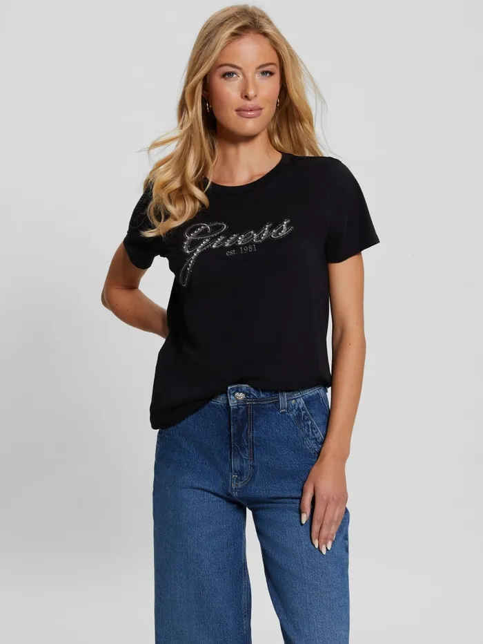 GUESS Tops Eco Glam Logo Easy Tee Black 8211 Women