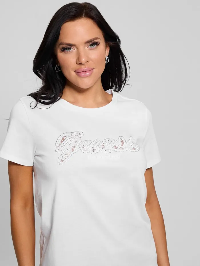 GUESS Tops Eco Lace Logo Easy Tee White 8211 Women