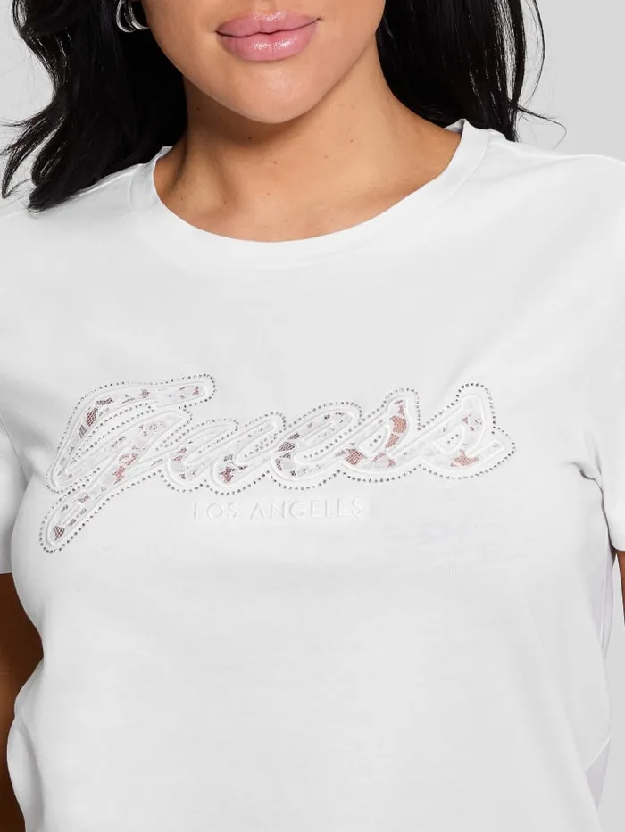 GUESS Tops Eco Lace Logo Easy Tee White 8211 Women