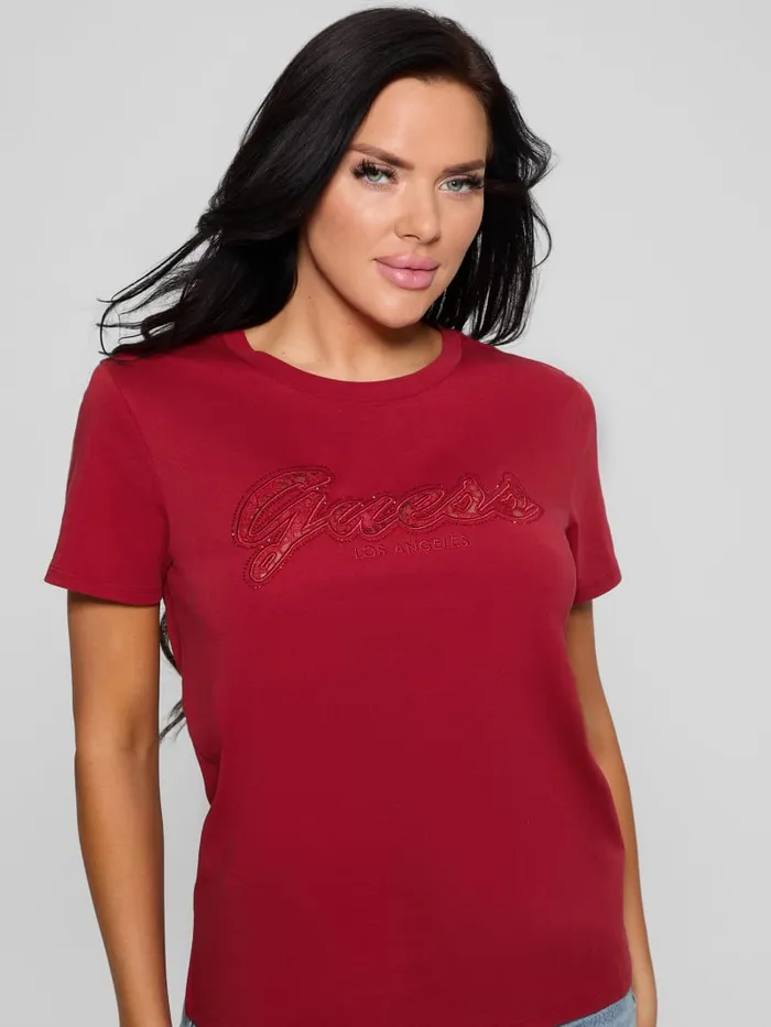 GUESS Tops Eco Lace Logo Easy Tee White 8211 Women