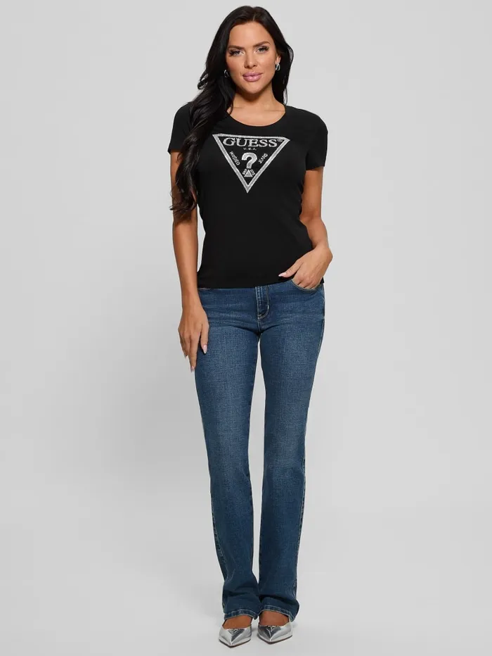 GUESS Tops Eco Shiny Signature Triangle Tee Black 8211 Women