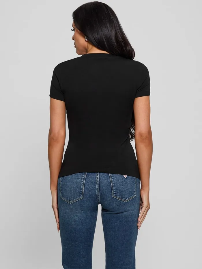 GUESS Tops Eco Shiny Signature Triangle Tee Black 8211 Women