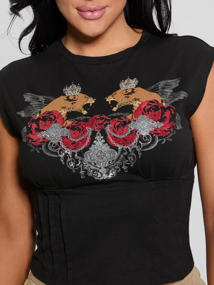 GUESS Tops Eco Twin Lioness Corset Tee Black 8211 Women